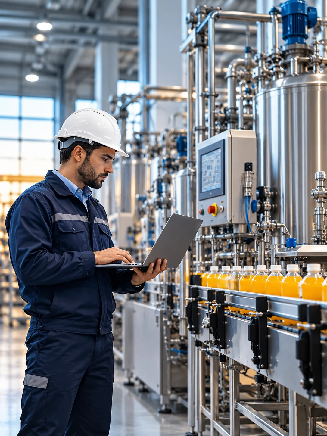Engineer Monitoring Automated Beverage Line
