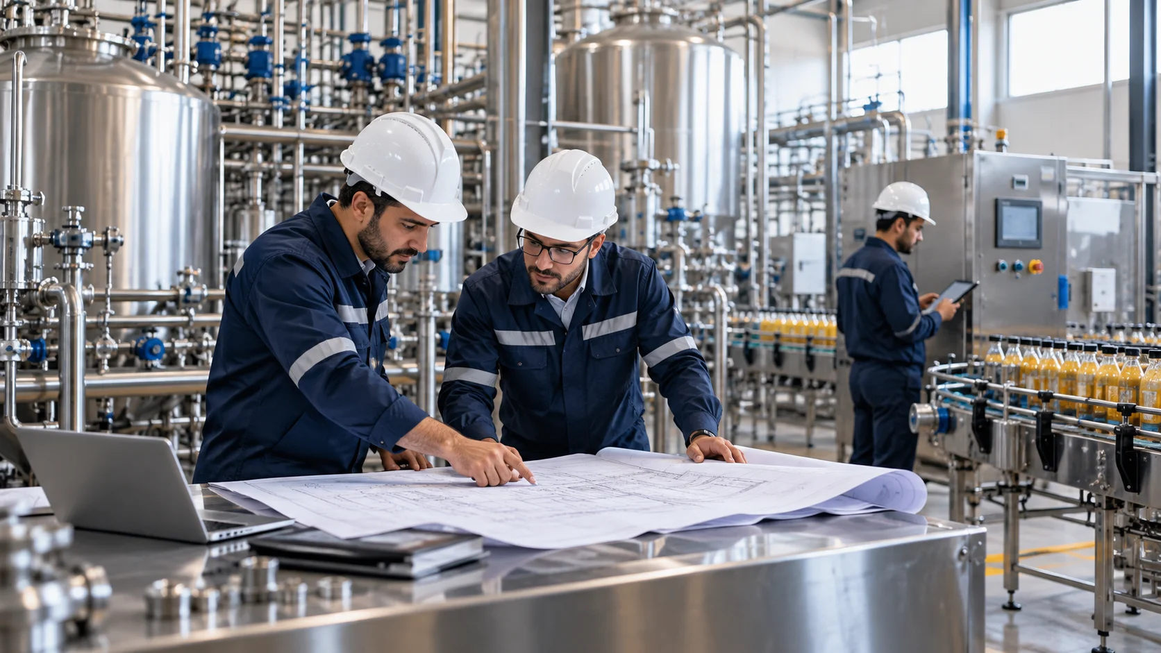 Engineers Reviewing Factory Blueprints